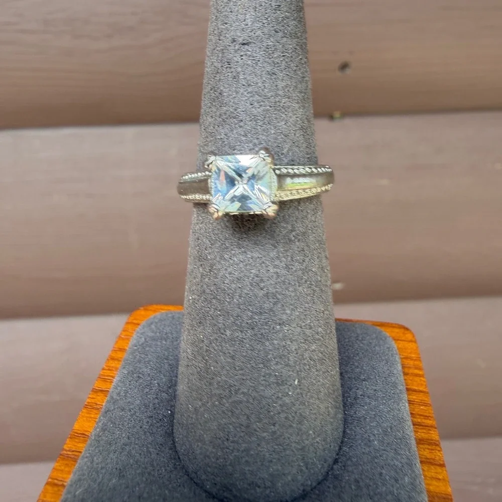 Costume Princess Cut Ring Womens Size 6.5 Silver Tone Faux Diamond Vintage Style